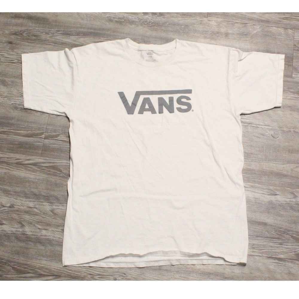 Vans Men's Graphic Logo T-Shirt White Grey Short Sleeve Cotton Large